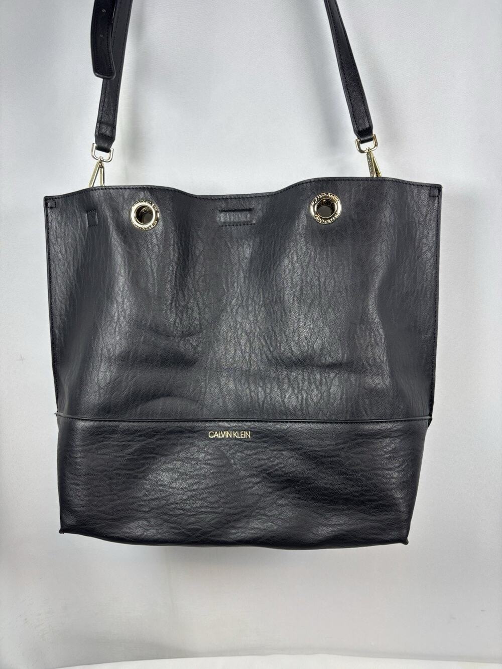 Calvin Klein Reversible Black/Brown Extra Large Tote Bag Gold Accents